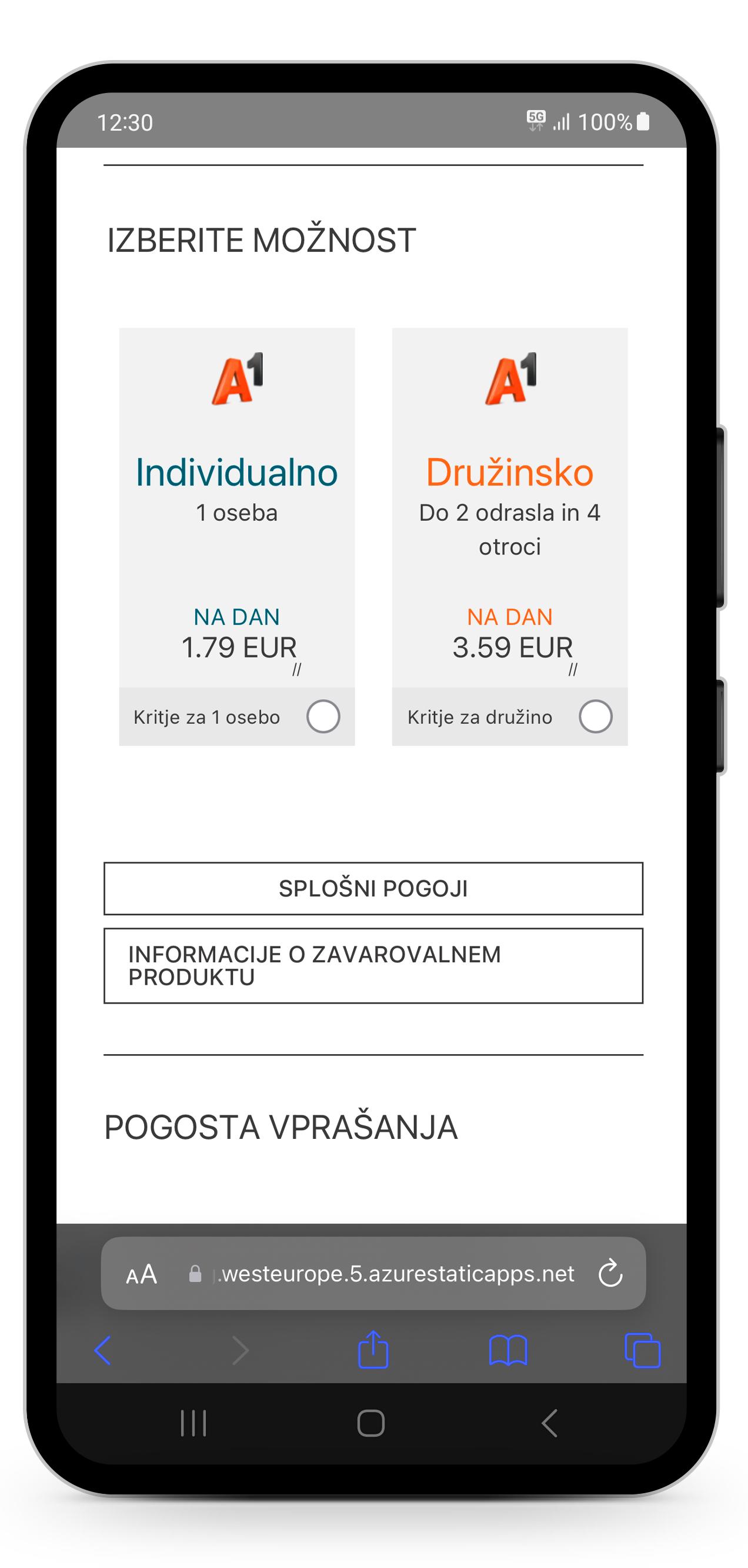 Zavarovanje za tujino A1