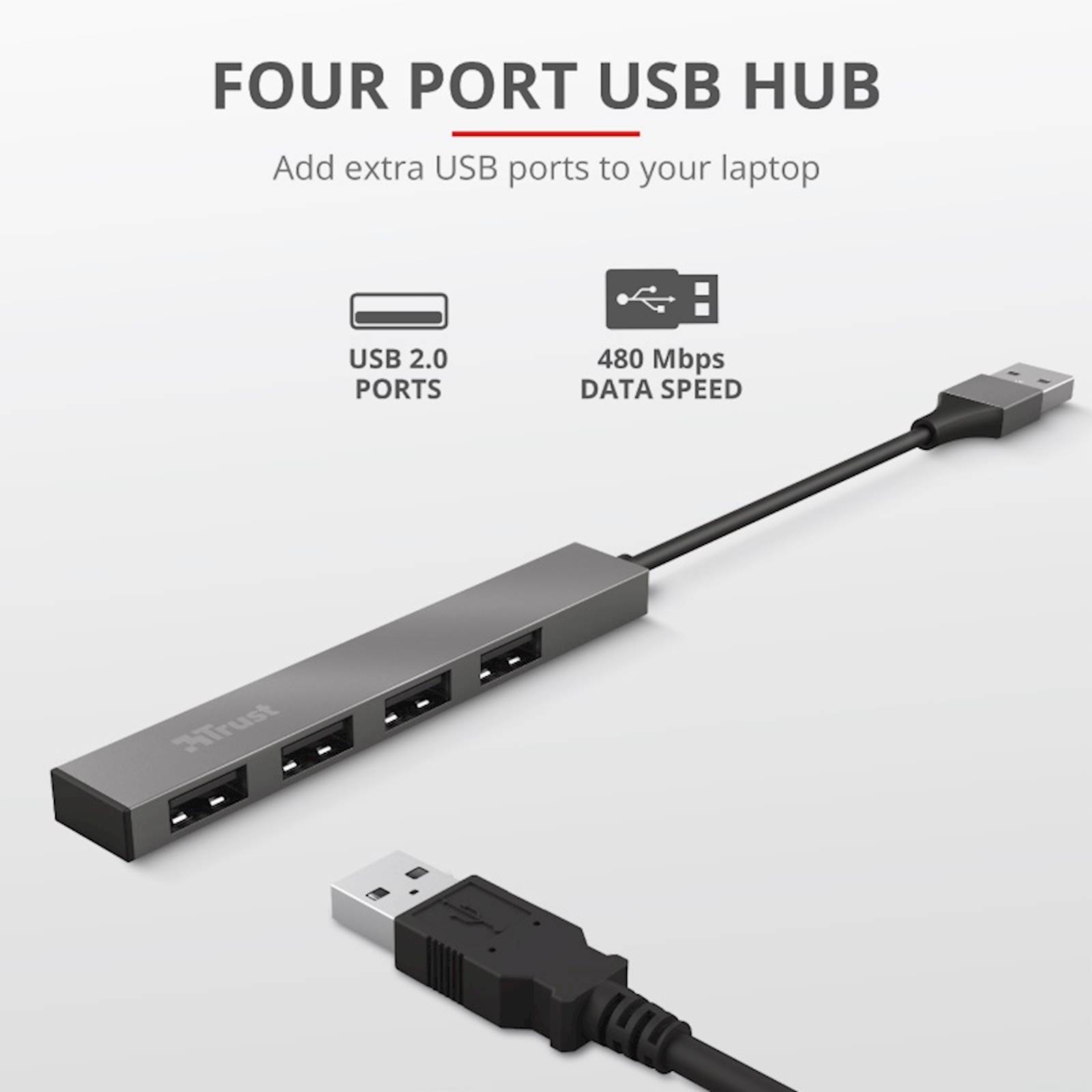 4 Portni Razdelilnik Trust USB HUB Halyx črn