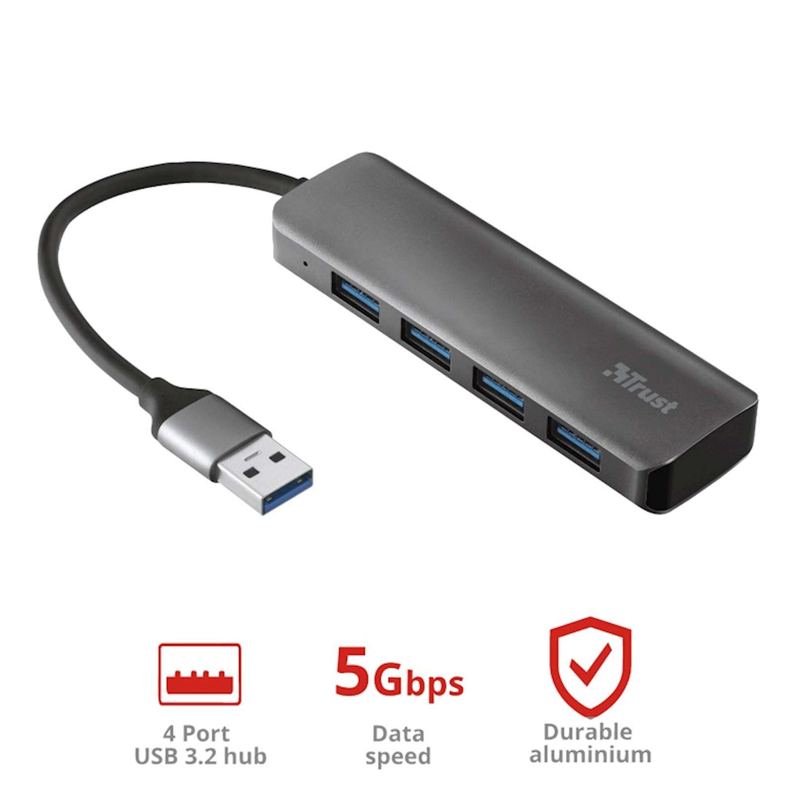 4 Portni razdelilnik Trust HUB Halyx Alumini USB 3.2