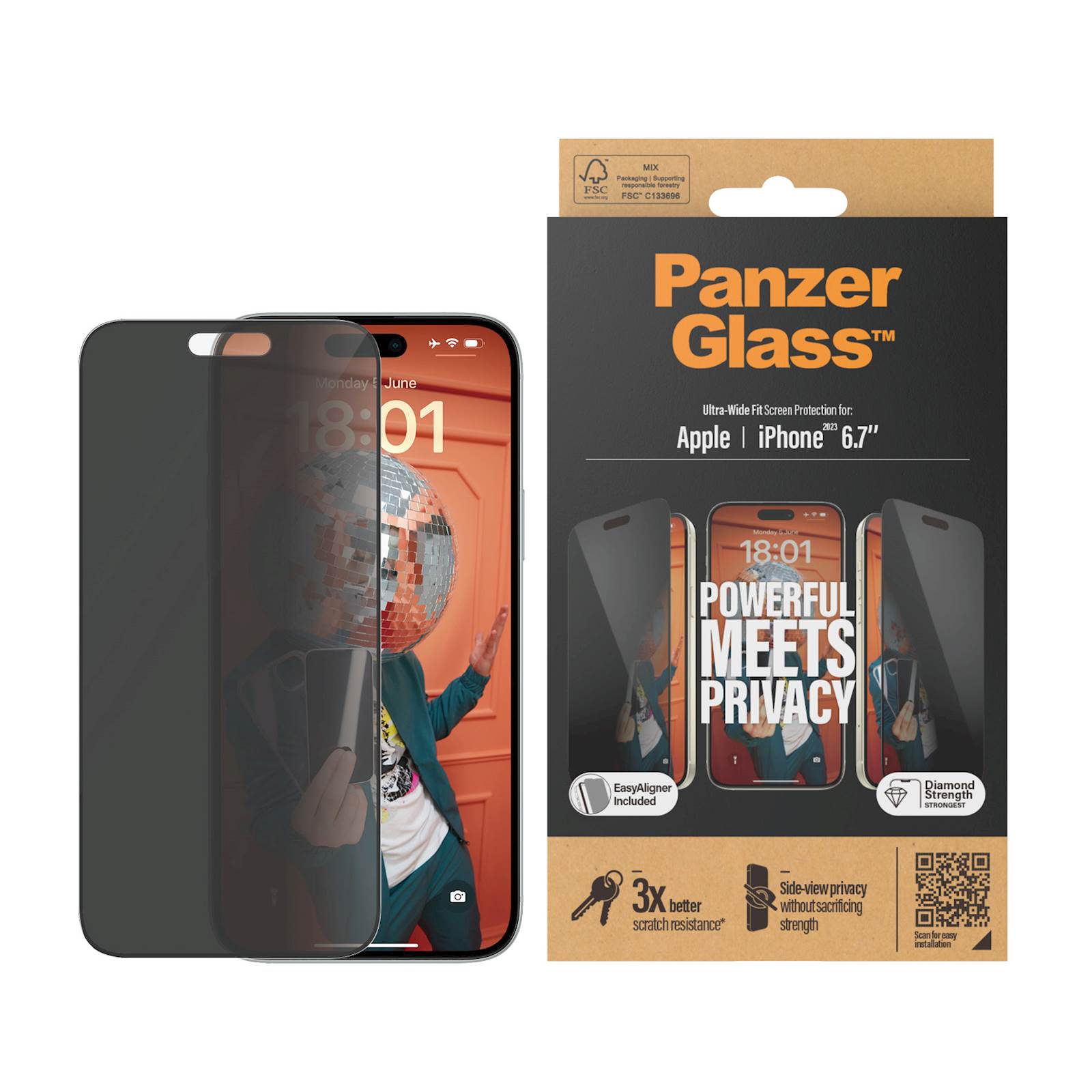 Zaščitno steklo Panzerglass iPhone 15 Plus Privacy Uwf+Aplikator