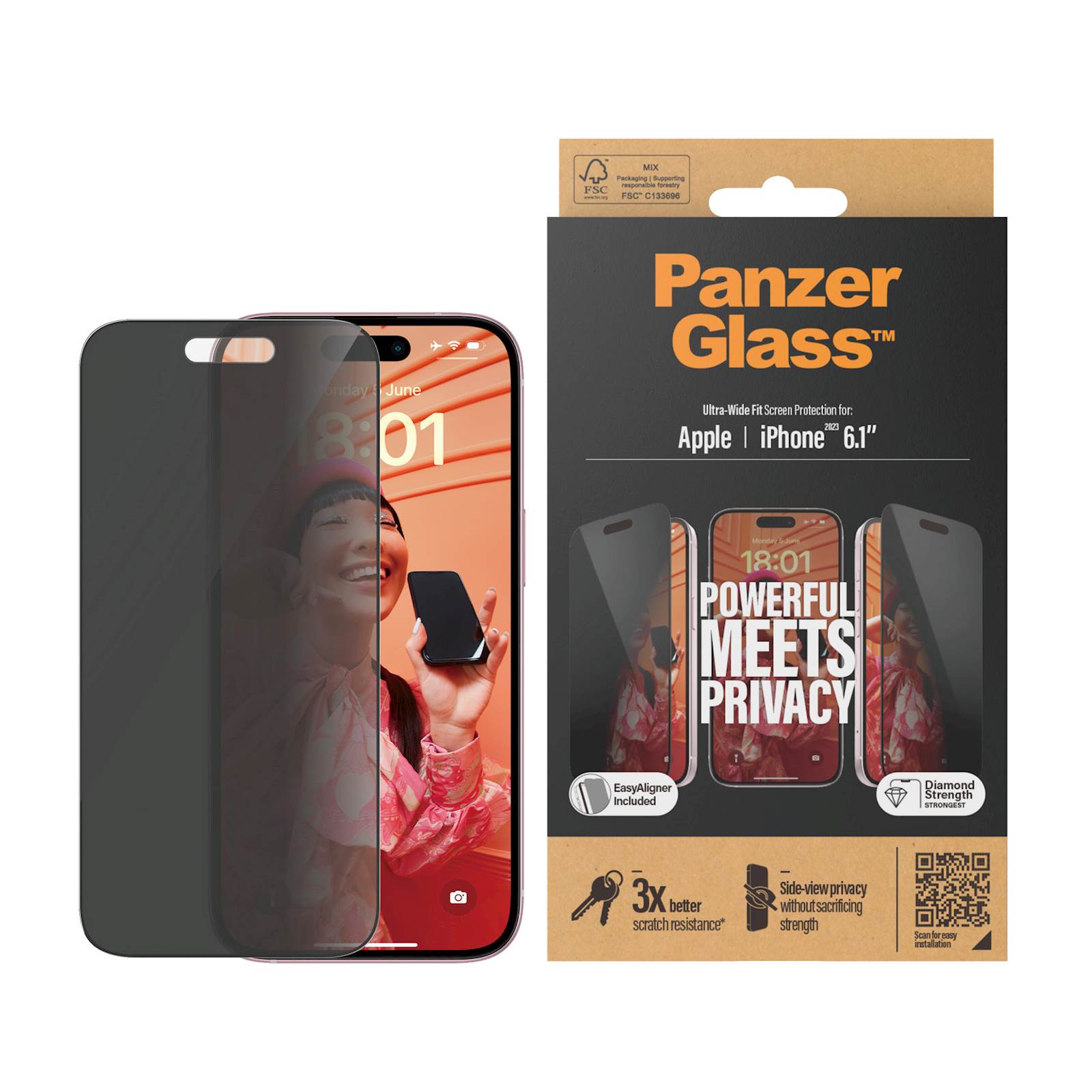 Zaščitno Steklo Panzerglass iPhone 15 Privacy Uwf+Aplikator
