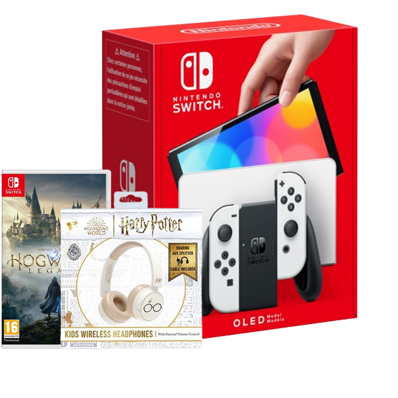 Igralna konzola Nintendo Switch OLED, bela + slušalke Harry Potter + igra Hogwarts Legacy