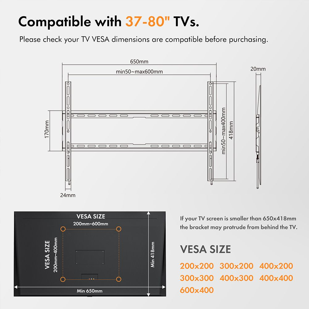 Fiksen stenski nosilec VonHaus TV 37-70''