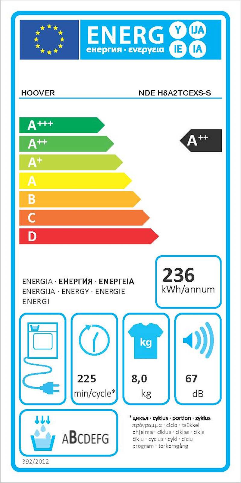 Sušilni stroj Hoover NDE H8A2TCEXS-S 8kg