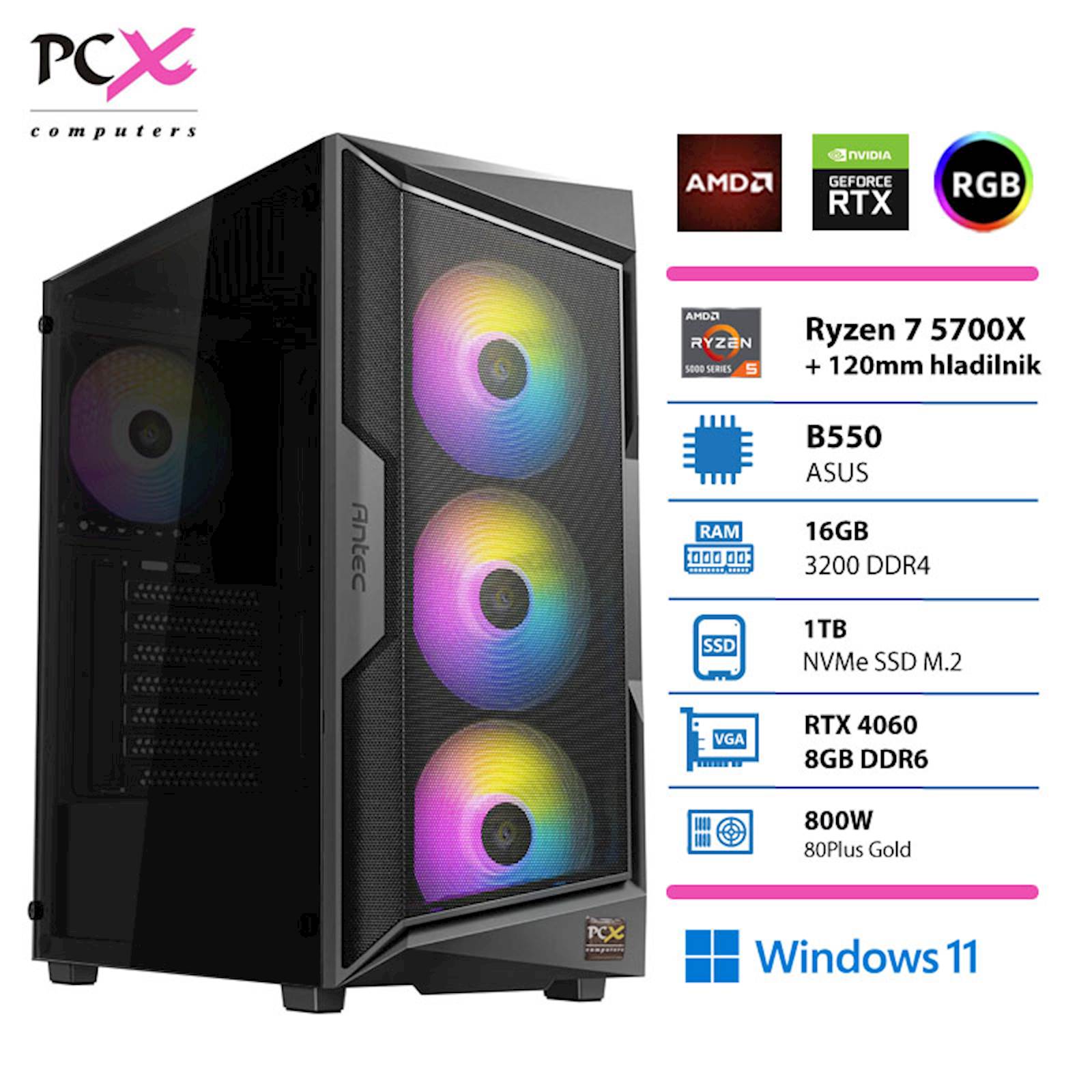 PCX Extian gaming računalnik R7 5700X RTX4060 16GB