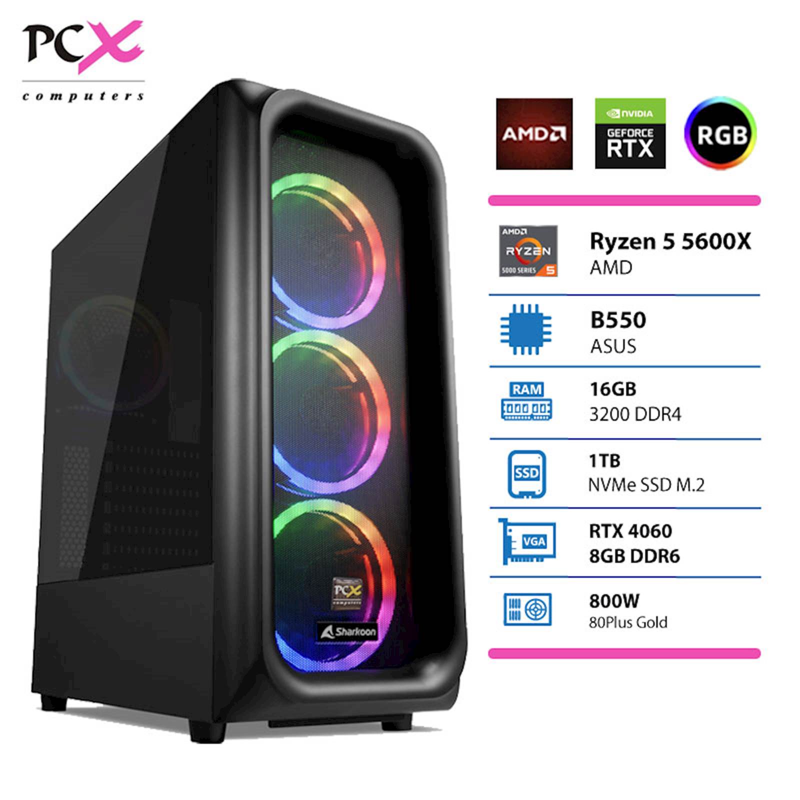 PCX Extian gaming računalnik R5 5600X RTX4060 16GB