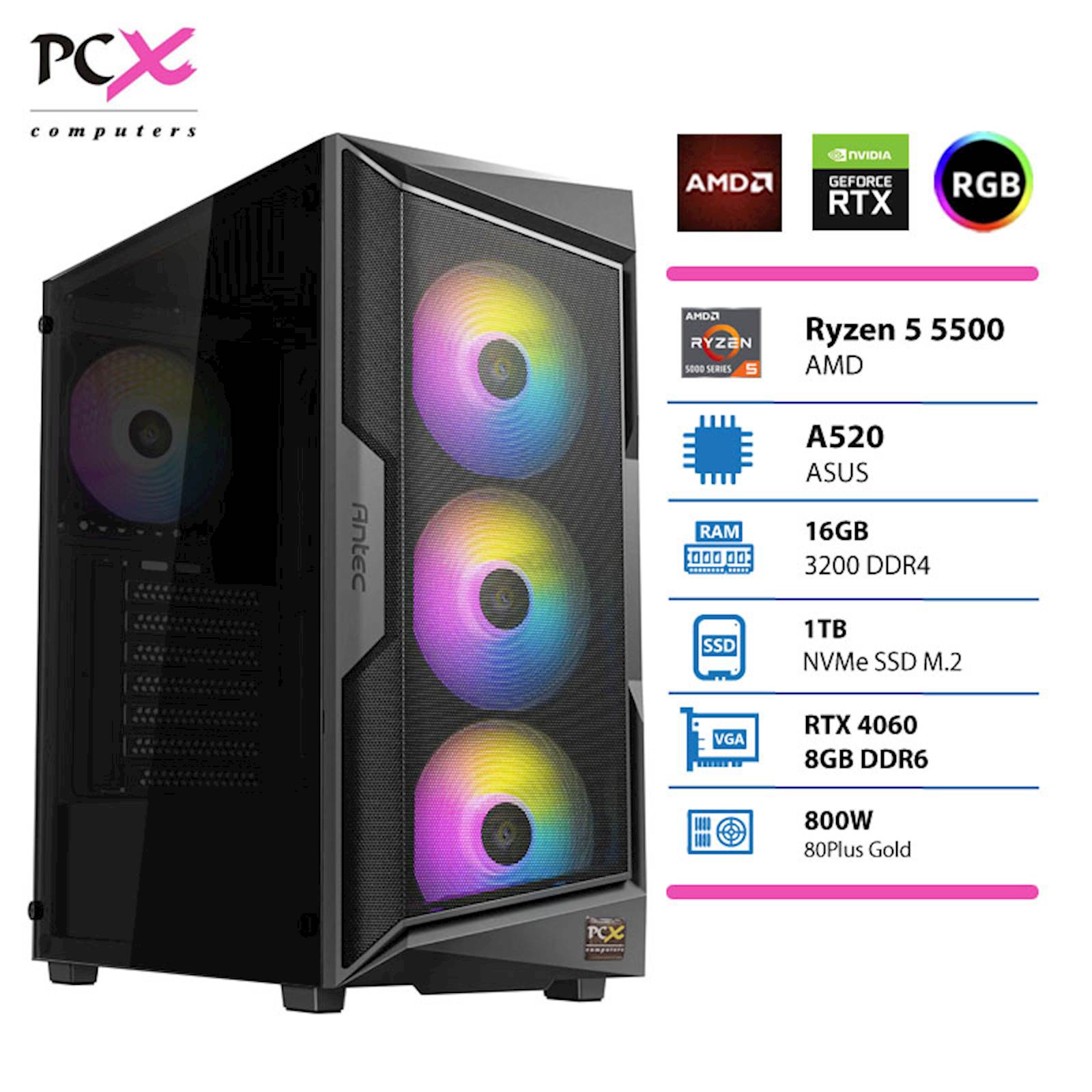 PCX Gaming računalnik Extian R5 5500 RTX4060 16GB