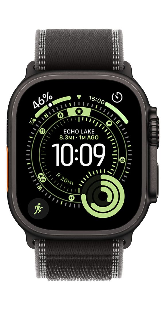 Apple Watch Ultra 3, 49mm, Titan črna, cellular LTE, black trail pašček - velikost M/L