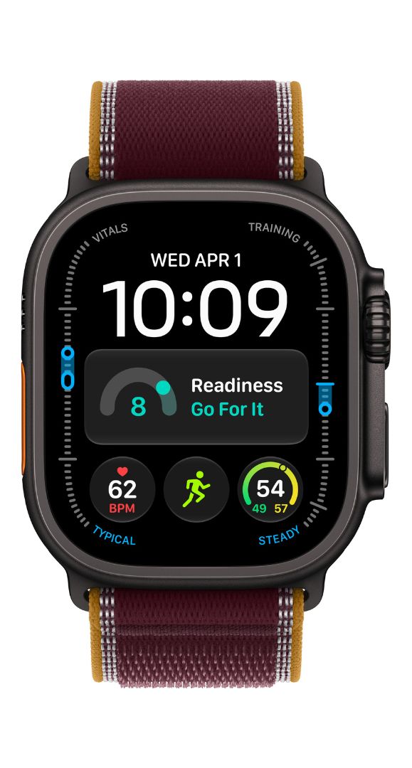 Apple Watch Ultra 4, 49mm, Black titanium, cellular LTE, burgundy trail pašček M/L
