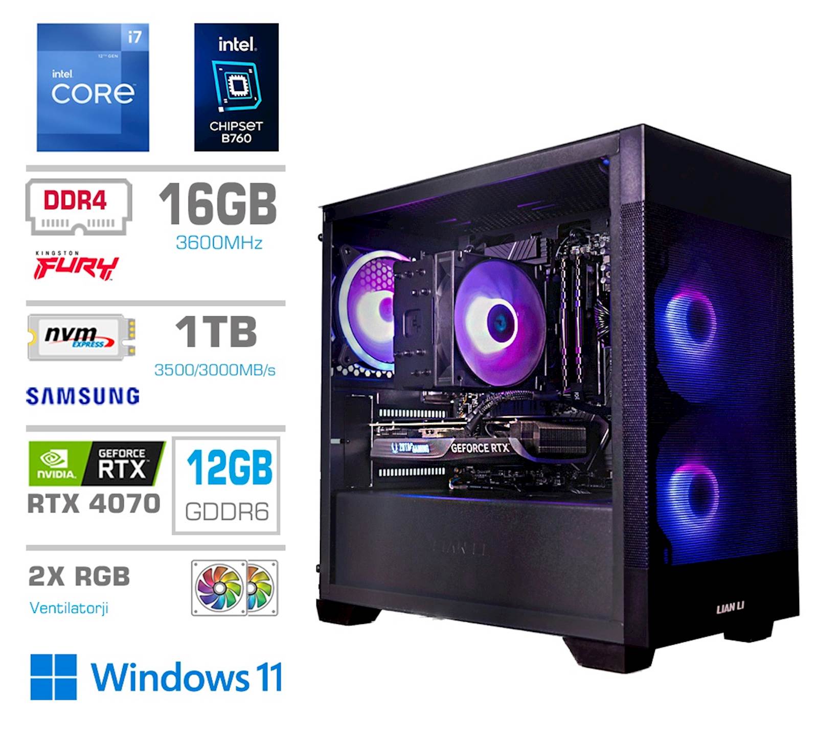 PCX Exton namizni računalnik i7 12700F RTX4070 16GB
