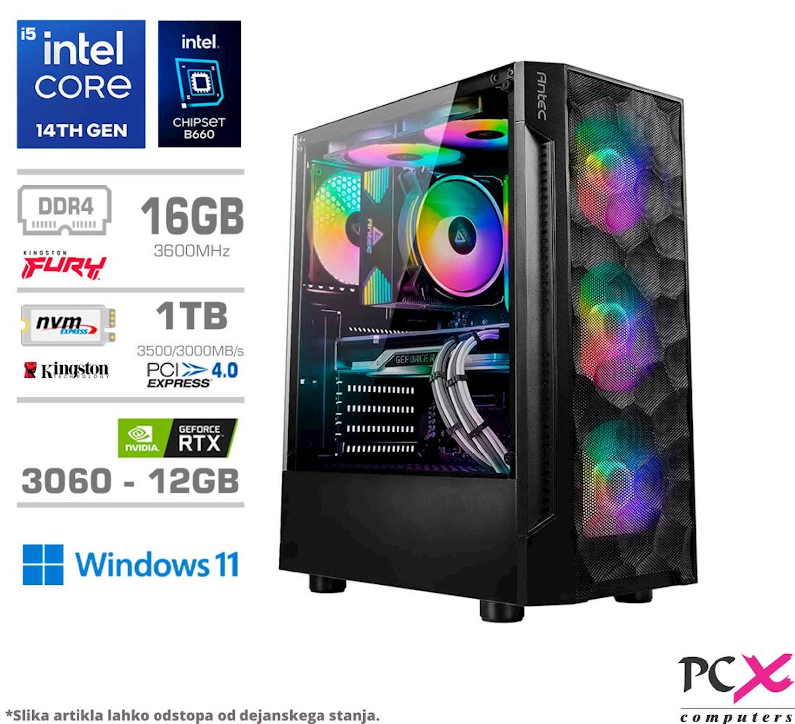 PCX gaming računalnik Extron i5 14400F RTX3060 16GB